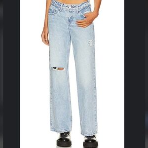Levi Low Loose Light Blue Distressed Women's Jeans